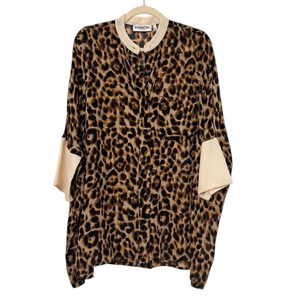Essentiel Antwerp Oversized Animal Print Tunic Blouse Black Brown EU 34 US XS